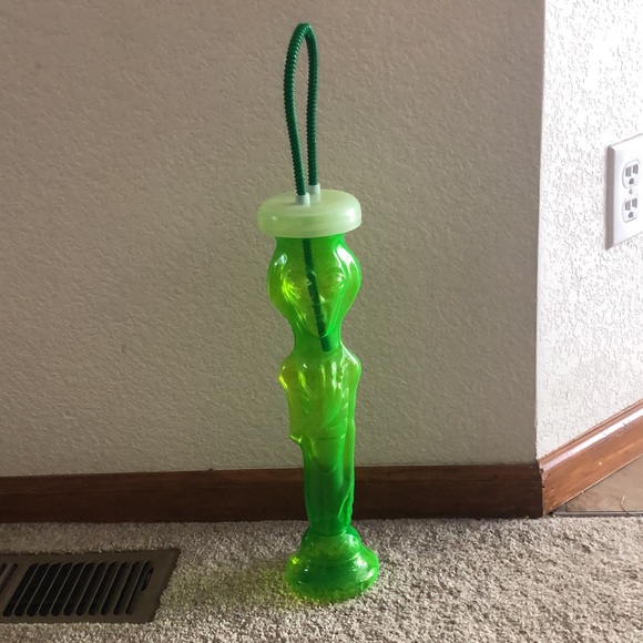 Vintage The Martian By BETRAS 16” Tall Neon Green Alien Drink Bottle With Straw - Picture 12 of 12
